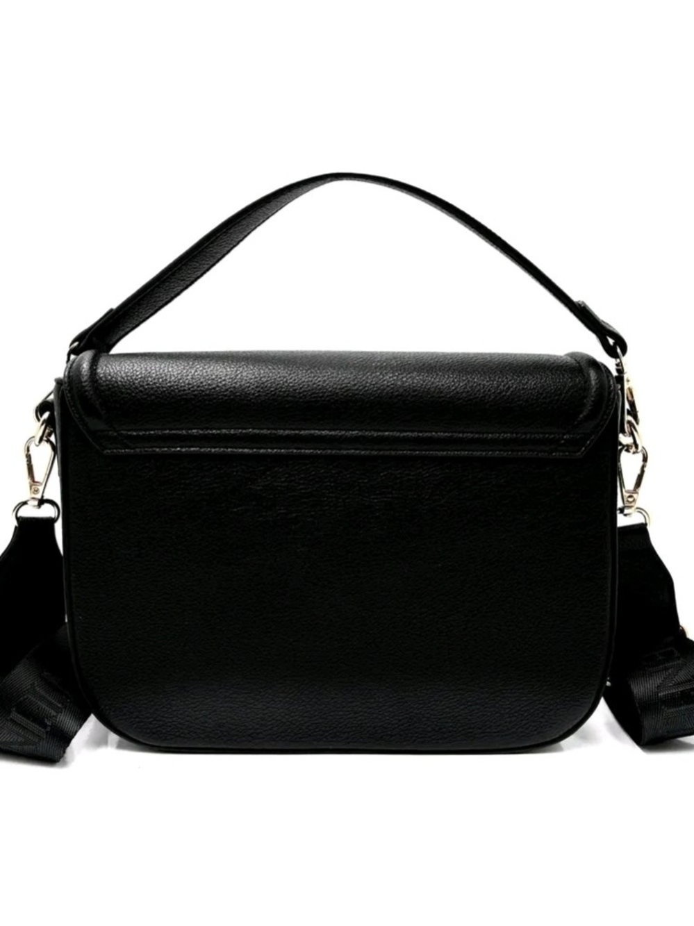 Valentino Orlandi Black Leather Satchel Crossbody with Gold V Emblem NEW - Picture 2 of 5